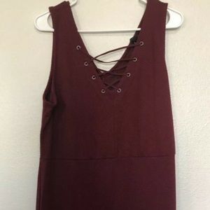 Jessica Simpson Women's Burgundy Fitted Stretch Lace Up Detail Dress NWT $59 L